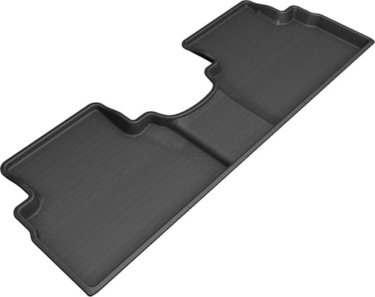 Black 3D MAXpider rubber second-row floor mats for Hyundai Santa Fe 2019-2020, showing textured surface and precise fit