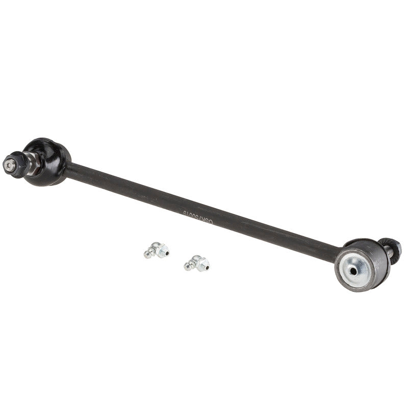 Moog Ford Five Hundred front left sway bar endlink kit showing metal and rubber components on a neutral background.