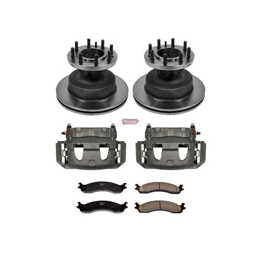 PowerStop OE brake rotors for Ford E-450 Super Duty front autospecialty kit with calipers, durable automotive brake components.