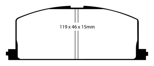 EBC Redstuff performance front brake pads for 1983-1986 Toyota Camry 2.0, showing the red brake pad material and backing plate.