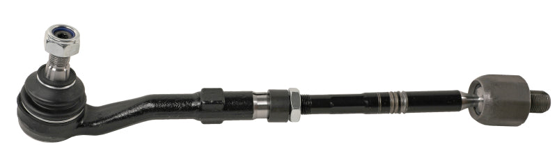 Moog BMW 530xi tie rod, automotive suspension part, showing the metal rod with ball joint for steering linkage repair.
