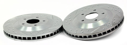 Baer Brakes front slot and drilled performance brake rotors for 97-04 Chevrolet Corvette, showing drilled holes and slotted design.