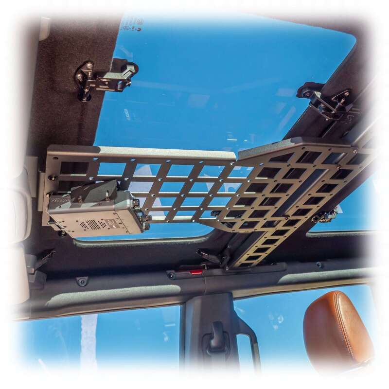 Turn Offroad Ford Bronco cage brace with Molle pattern and center mount, featuring hooks and handles for utility and organization.