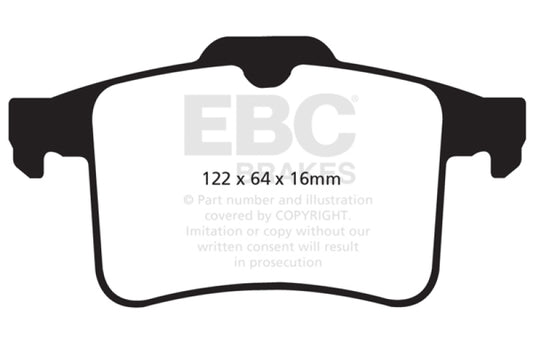 EBC Redstuff rear brake pads for Jaguar XF 5.0 Supercharged (470), high-performance brake pads with red friction material.