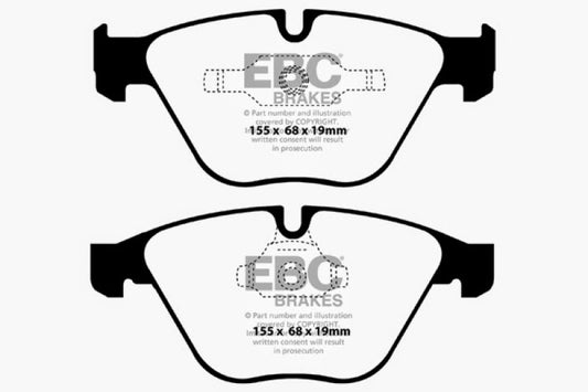 EBC Redstuff front brake pads for BMW Z4 3.0 Twin Turbo iS (E89), high-performance brake pads with red friction material.