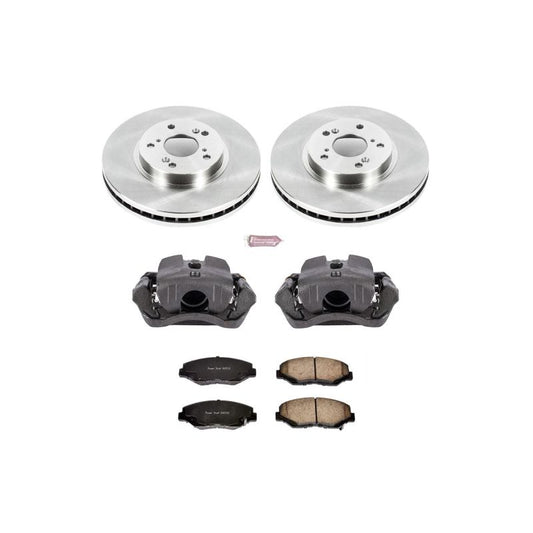 PowerStop OE brake kit with front calipers for Honda Pilot 2003-2008, includes brake rotors and caliper components.