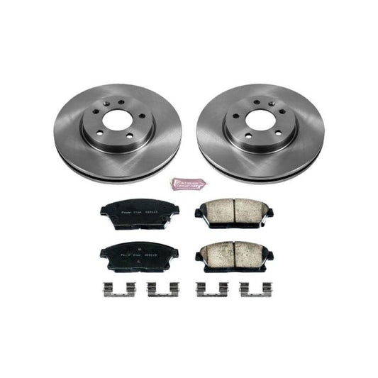 PowerStop OE front brake kit for 2012-2017 Buick Verano, including brake rotors and pads, shown installed on vehicle.