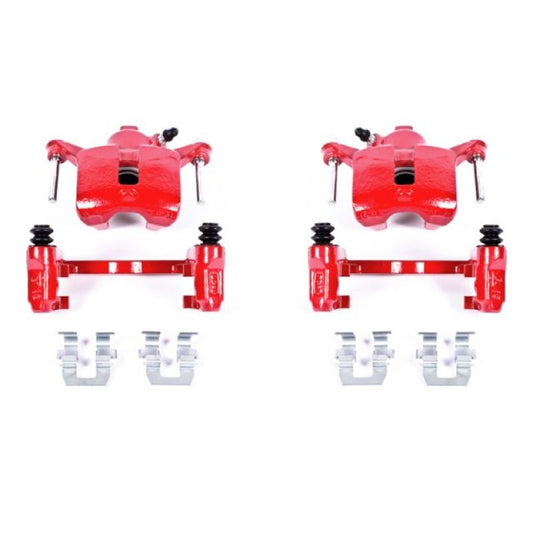 Pair of PowerStop rear red brake calipers with brackets for Buick Allure 2008-2009, performance replacement brake components.