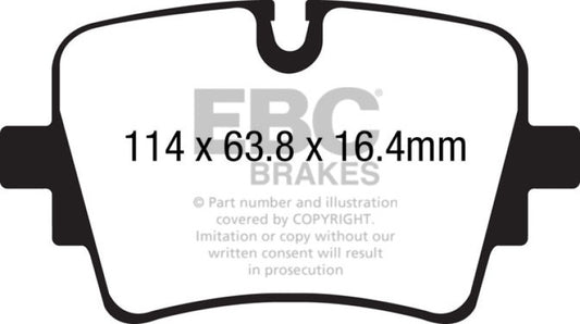 EBC 14+ Jaguar F-Type 5.0 Supercharged Redstuff rear brake pads, performance cast iron rotors, compatible with high-performance braking.