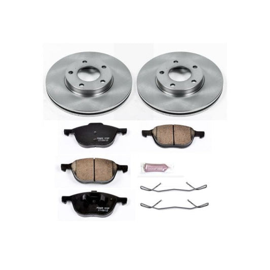 PowerStop OE front brake kit for Mazda 3, includes brake rotors and pads, designed for reliable stopping performance.