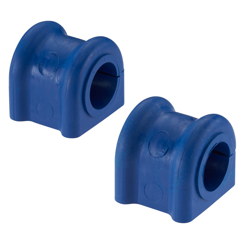 Moog front to frame sway bar bushing for Ram 2500 2014-2023, close-up of black rubber bushing on vehicle suspension.