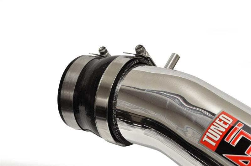 Injen polished cold air intake for 2017-2018 Toyota iA 1.5L engine, showing the sleek, shiny metal piping.