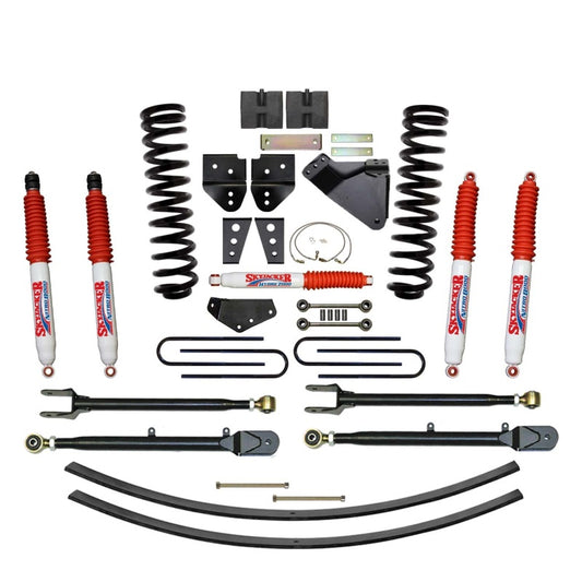 Skyjacker 8.5-inch lift kit installed on Ford F-350 4WD gas truck, showing suspension components and lifted stance.