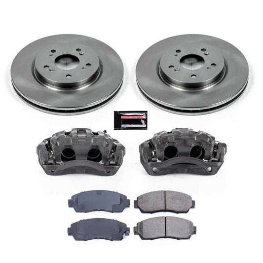 PowerStop OE brake kit for 2011 Honda Accord Crosstour front with calipers, includes brake rotors and pads for vehicle safety and performance.