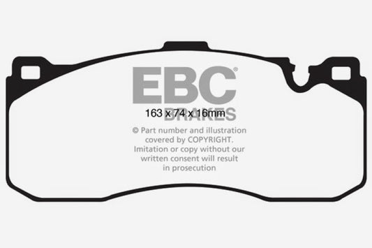 EBC Redstuff front brake pads for BMW 135 3.0 Twin Turbo, high-performance brake pads with red friction material.