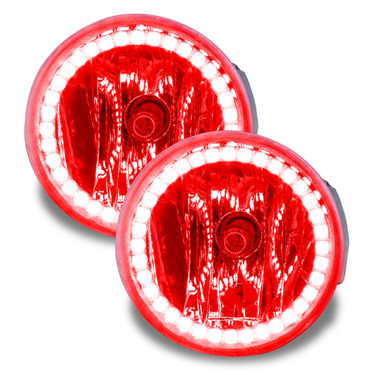 Oracle Lighting red LED halo fog lights for 2008 Ford Explorer Sport Trac, pre-assembled, showcasing the vibrant halo rings.
