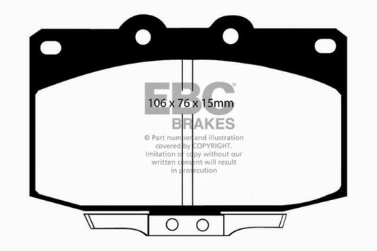 EBC Ultimax2 front brake pads for Mazda RX7 86-89 with vented rear rotors, designed for 1.3 rotary engine, OE style.