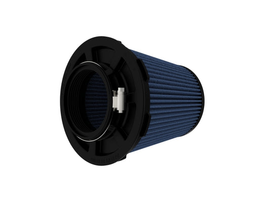aFe Momentum Intake Replacement Air Filter with Pro 5R media, cylindrical shape, black filter media, and rubber edges for direct fit.