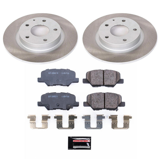 PowerStop 14-15 Mazda 6 rear semi-coated rotor kit with performance blank brake rotors and black finish, ready for installation.