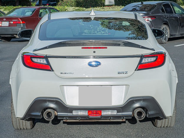 Carbon fiber rear spoiler wing for 2022-up Toyota GR86 and Subaru BRZ, JDM style, by Street Driven Performance.