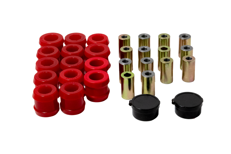 Energy Suspension rear control arm bushing set for Tesla Model 3 and Y, includes bushings and rear knuckle components.