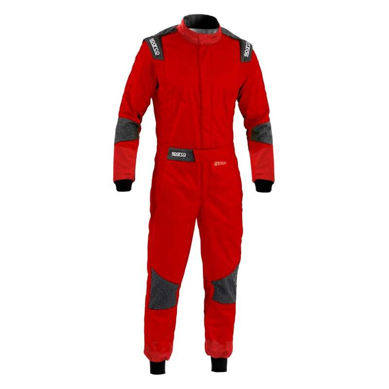 Red Sparco Futura racing suit in size 60, made for motorsport, featuring durable fabric and racing safety details.