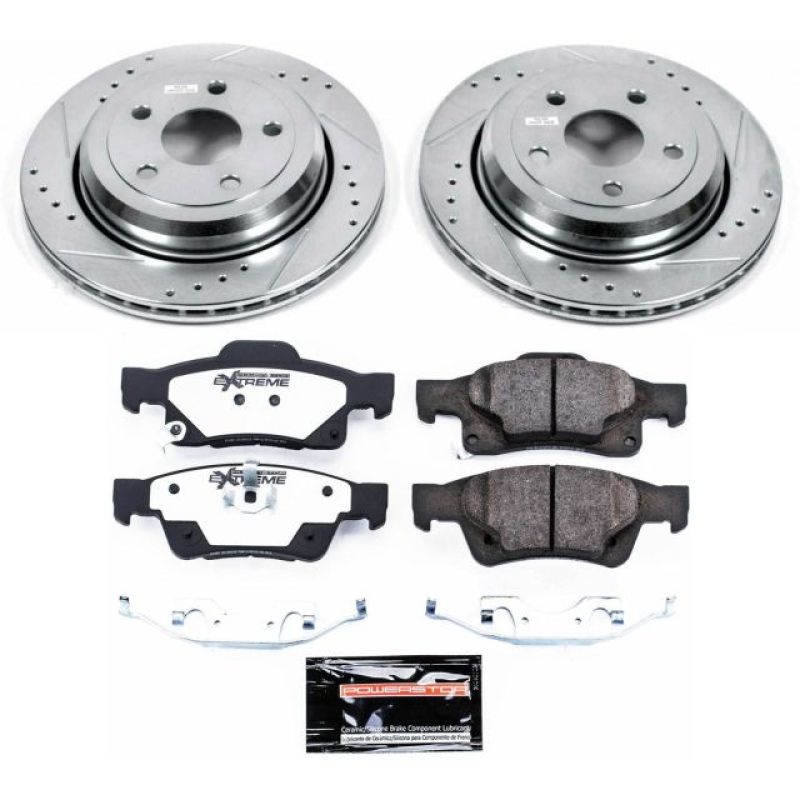 PowerStop rear Z36 truck and tow brake kit installed on a Dodge Durango, showing brake rotors and calipers for enhanced performance.