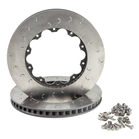 Alcon Nissan R35 GT-R Gen 1 front right slotted brake rotor ring kit with 380x34mm rotors, showing the slotted design and mounting holes.