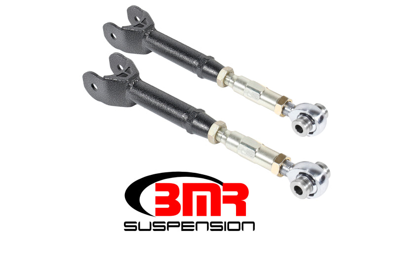 BMR Suspension black hammertone 6th Gen Camaro BMR 16-17 control arms with on-car adjustable rod ends for improved handling.