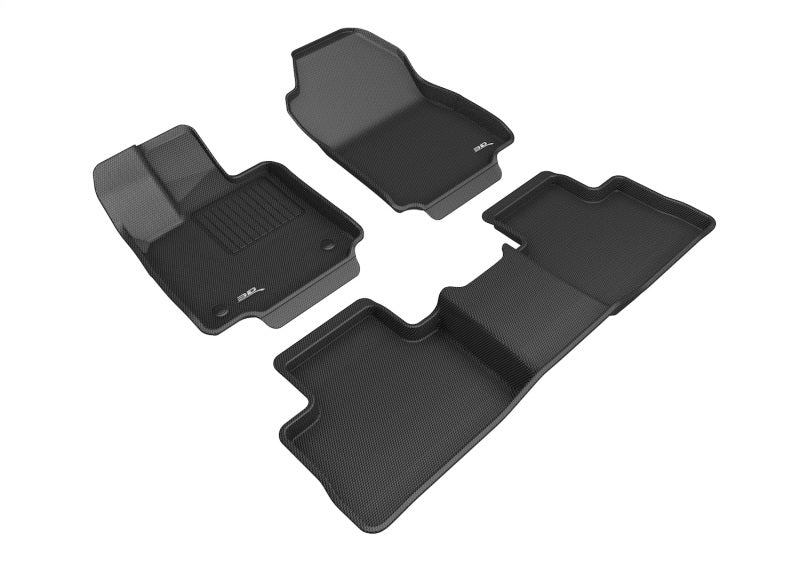 Black 3D MAXpider rubber floor mats for 2019-2020 Toyota RAV4 Hybrid, covering 1st and 2nd row with textured surface.