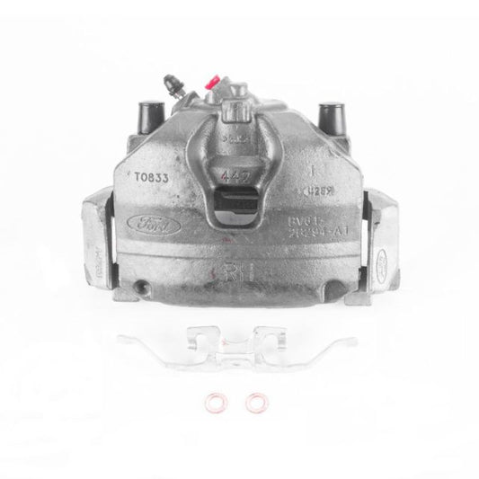 PowerStop OE front right brake caliper with bracket for 2013-2017 Ford Escape, automotive part in silver with mounting hardware.