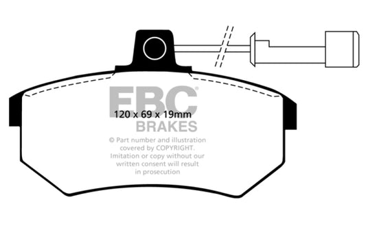 EBC Greenstuff 2000 Series sport brake pads for high-performance braking, shown in a close-up image.