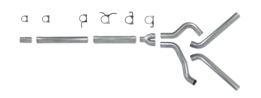 Diamond Eye Performance 4-inch catback dual exhaust for 94-97 Ford F250/F350 Power Stroke 7.3L diesel truck, showing polished stainless steel pipes.