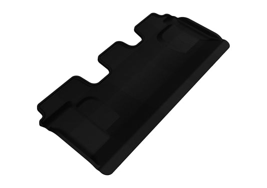 Black 3D MAXpider rubber floor mats for Lexus and Toyota LX/Land Cruiser 3rd row, fitted for 2008-2020 models, durable and protective.