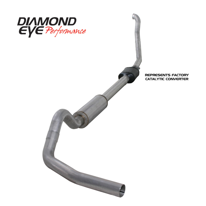Diamond Eye Performance 4-inch turbo back catback exhaust for 94-97 Ford F250/F350 7.3L PowerStroke engine, with stainless steel finish.