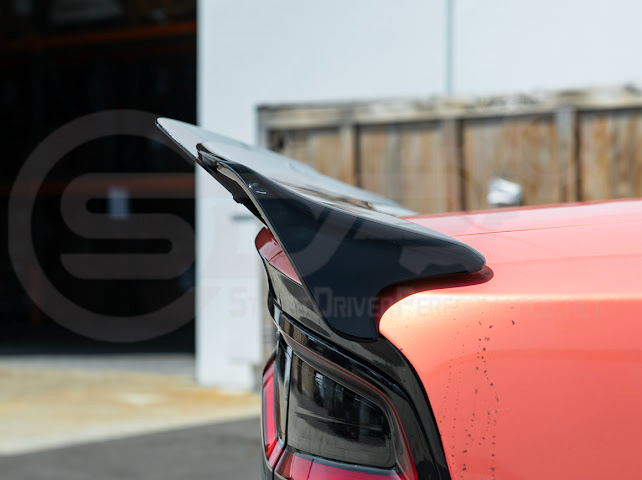 Dodge Charger SRT Hellcat Redeye style rear trunk wing spoiler in matte or gloss black, designed for 2015-2023 models.