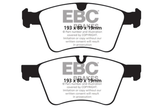 EBC Redstuff performance front brake pads for Mercedes-Benz GL320 3.0 TD with 373mm rotors, showing the red brake pad material.