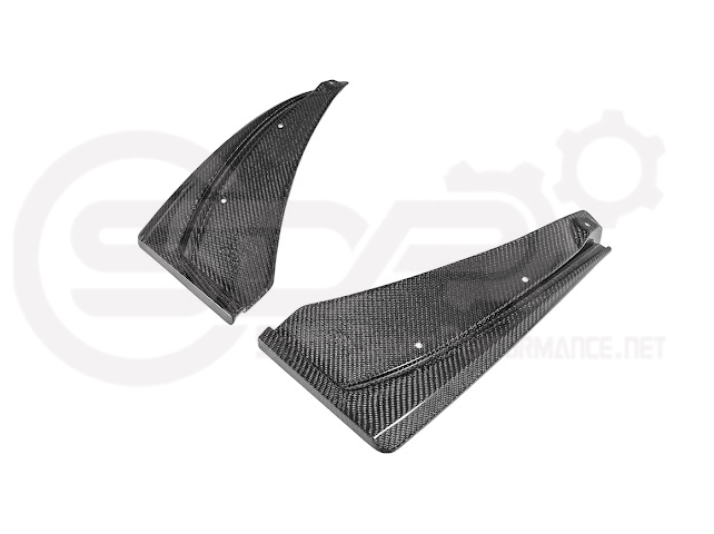 Pair of black carbon fiber mud flaps for 2022-up Cadillac CT5-V Blackwing, featuring Street Driven Performance branding.