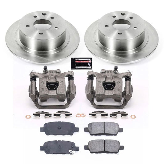 PowerStop OE rear brake kit with calipers for Nissan Sentra 2007-2010, showing brake rotors and caliper components.