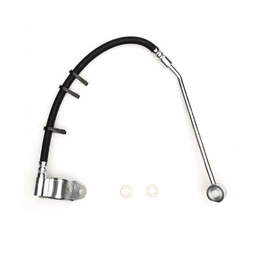 DFC Dodge Neon rear-left brake hose from the brake line kit, showing the flexible rubber and metal fittings for brake system.