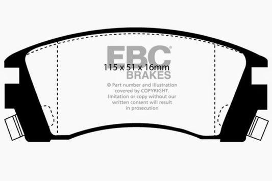 EBC Ultimax2 front brake pads for Nissan NX 2.0 1991-1993, OE style brake pads with metal backing and friction material.
