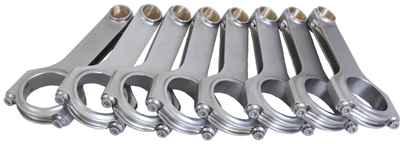 Eagle forged 4340 H-beam connecting rods for 8-cylinder Chevy and Ford engines, featuring 7/16in ARP2000 bolts, set of 8.