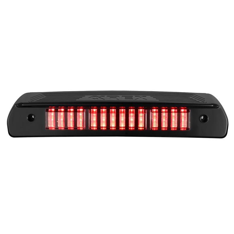 AlphaRex Alpha-Black Dodge RAM Nova-Series 3rd Brake Light installed on vehicle, showcasing its sleek design and bright LED illumination.