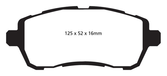 EBC Greenstuff front brake pads for Ford Fiesta 1.6 non-ST, non-turbo models, high-performance brake pads for improved stopping power.