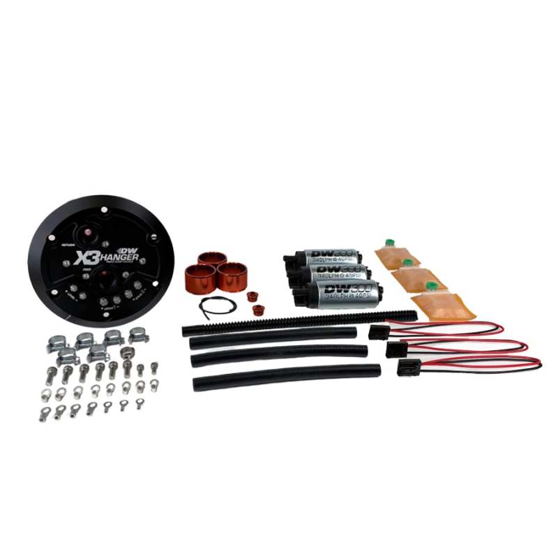 DeatschWerks X3 Series fuel pump hanger with DW300 fuel pumps for 1999-2004 Ford F-150 Lightning, showing the assembled fuel pump assembly.