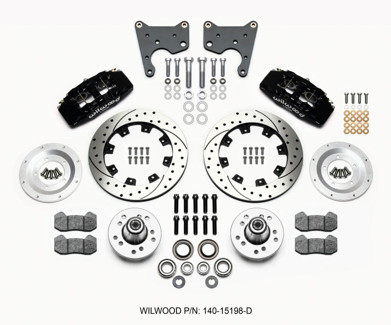 Wilwood Dynapro 6 front hub kit with drilled 12.19-inch brake disc for C-Body drum brakes, big brake kit for classic cars.
