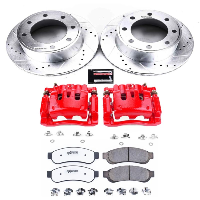PowerStop rear Z36 brake calipers for Ford F-250 Super Duty 2010-2013 truck and tow kit, showing polished performance calipers.