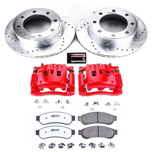 PowerStop rear Z36 brake calipers for Ford F-250 Super Duty 2010-2013 truck and tow kit, showing polished performance calipers.