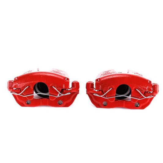 Pair of PowerStop red front brake calipers with brackets for Ford C-Max 2013-2018, performance brake system upgrade.