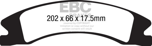 EBC 15+ Cadillac Escalade Ext/Esv 6.2 front brake pads, OE style Ultimax2 for 2WD models, shown in the image.